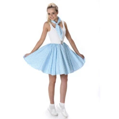 Bandana Et Jupe Bleue Claire à Pois 50's