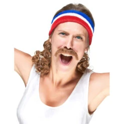 Bandeau Mulet Bleu Blanc Et Rouge Et Moustache -Boutique De Carnaval D'Halloween Bandeau mulet bleu blanc et rouge et moustache 35446