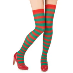 Déguisement Robe Courte De Lutin De Noël -Boutique De Carnaval D'Halloween Bas rayes rouge et vert de lutin
