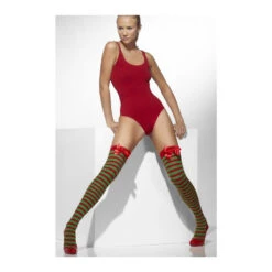 Bas Rouges Et Verts Lignés Avec Noeuds Rouges