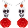 Boucles D'oreilles Dia De Los Muertos Rose Rouge