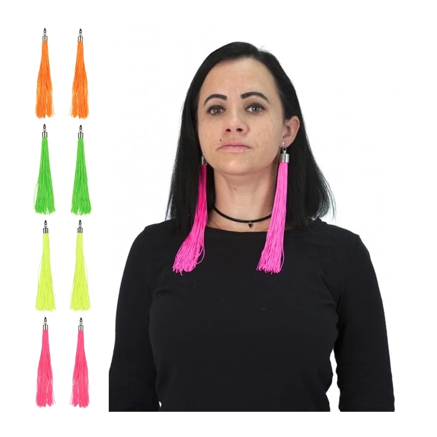 Boucles D'oreilles Longues Franges Fluo Adulte 3 Boucles D'oreilles Longues Franges Fluo Adulte