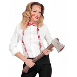 Bretelles Et Noud Papillon Blanc Tâché De Sang -Boutique De Carnaval D'Halloween Bretelles et noud papillon blanc tache de sang 43615