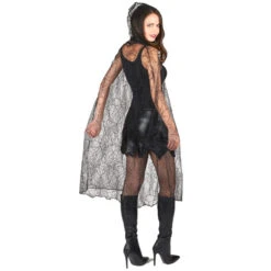 Cape Toile D'araignée Noire Transparente Mi-longue -Boutique De Carnaval D'Halloween Cape toile d araignee noire transparente mi longue 25889