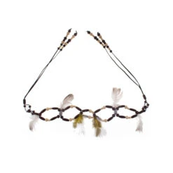 Ceinture Marron Indienne Plumes Et Perles