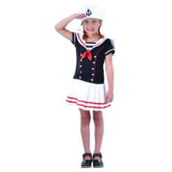 Chapeau Et Robe Marin Noire Et Blanche Pour Fille -Boutique De Carnaval D'Halloween Chapeau et robe marin noire et blanche pour fille 24343
