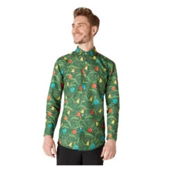 Chemise De Noël Verte Imprimés Boulles Et Cloches
