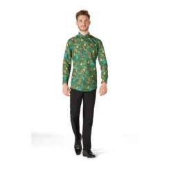 Chemise De Noël Verte Imprimés Boulles Et Cloches -Boutique De Carnaval D'Halloween Chemise de noel verte imprimes boulles et cloches 69507