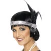 Coiffe Charleston Argenté Plumes Noires 2 Coiffe Charleston Argenté Plumes Noires -Boutique De Carnaval D'Halloween Coiffe charleston argente plumes noires