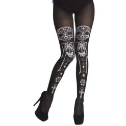 Collant Opaque Noir Dia De Los Muertos Pour Femme
