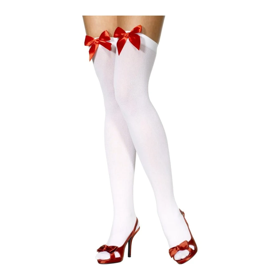 Collants Blancs Avec Noeud Rouge 4 Collants Blancs Avec Noeud Rouge – Image 2