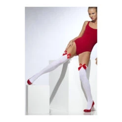 Costume De Bavaroise Marron Clair 7 Costume De Bavaroise Marron Clair -Boutique De Carnaval D'Halloween Collants blancs avec noeud rouge