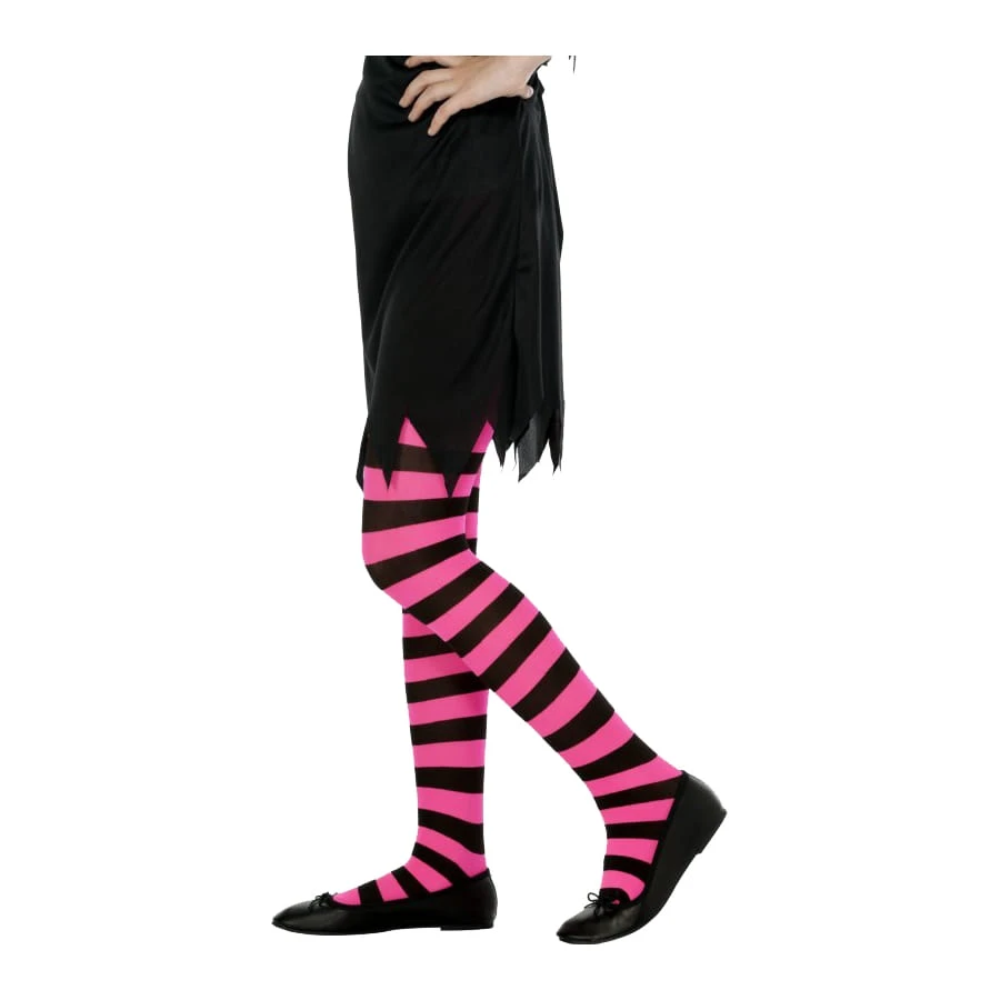 Collants Rayés Rose Fushia Et Noir. Enfant 3 Collants Rayés Rose Fushia Et Noir. Enfant
