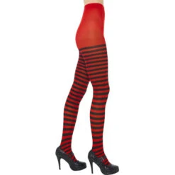Collants Rouges Et Noires De Sorcières. Lignés -Boutique De Carnaval D'Halloween Collants rouges et noires de sorcieres lignes 115