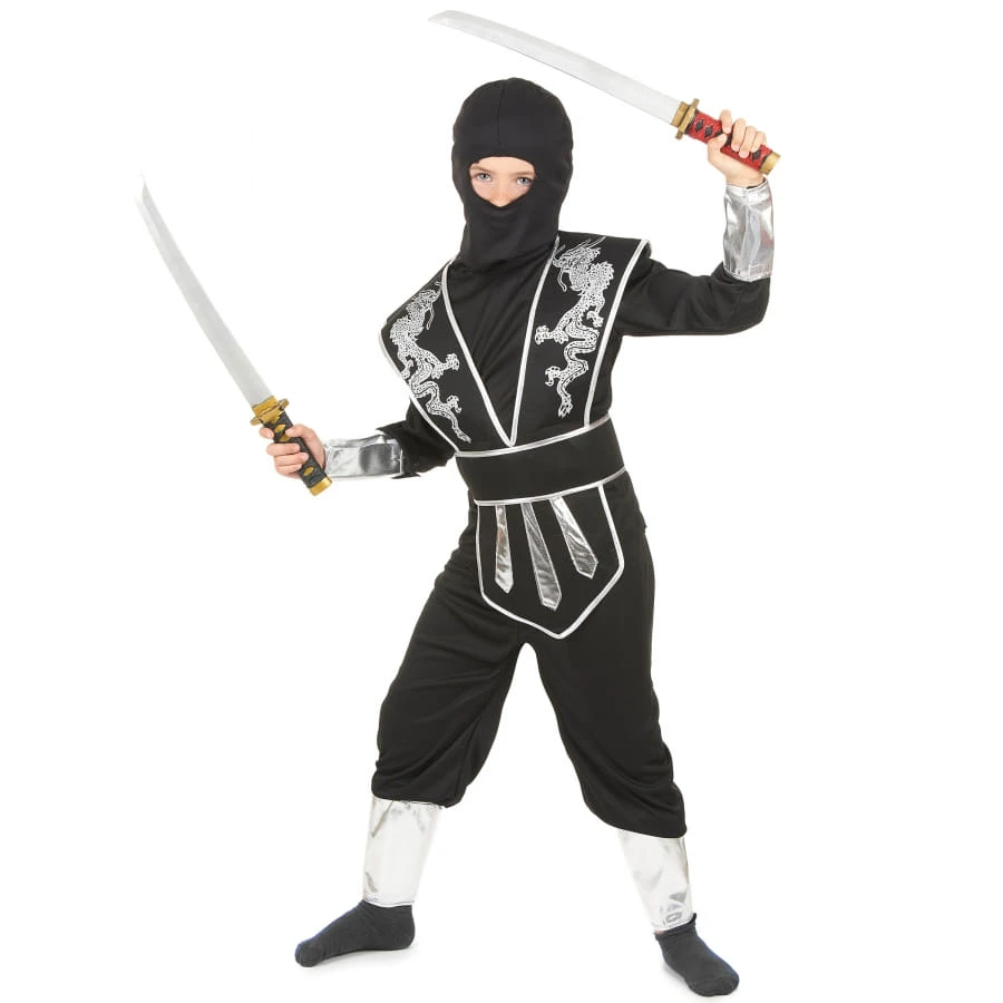 Combinaison De Ninja Noire Argentée Pour Enfant 4 Combinaison De Ninja Noire Argentée Pour Enfant – Image 2