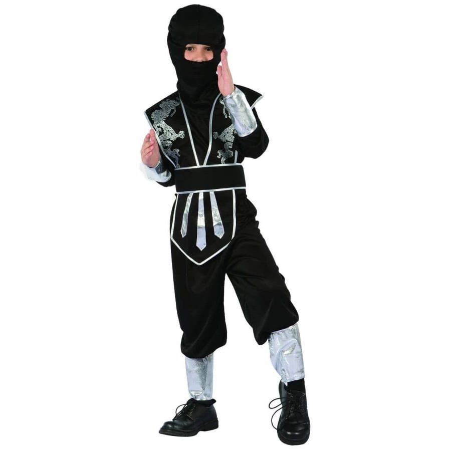 Combinaison De Ninja Noire Argentée Pour Enfant 6 Combinaison De Ninja Noire Argentée Pour Enfant – Image 4