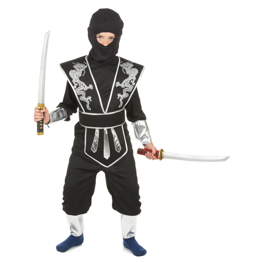 Combinaison De Ninja Noire Argentée Pour Enfant 3 Combinaison De Ninja Noire Argentée Pour Enfant