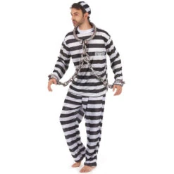 Combinaison Rayée Noire Et Blanche De Prisonnier 9 Combinaison Rayée Noire Et Blanche De Prisonnier -Boutique De Carnaval D'Halloween Combinaison rayee noire et blanche de prisonnier 14298