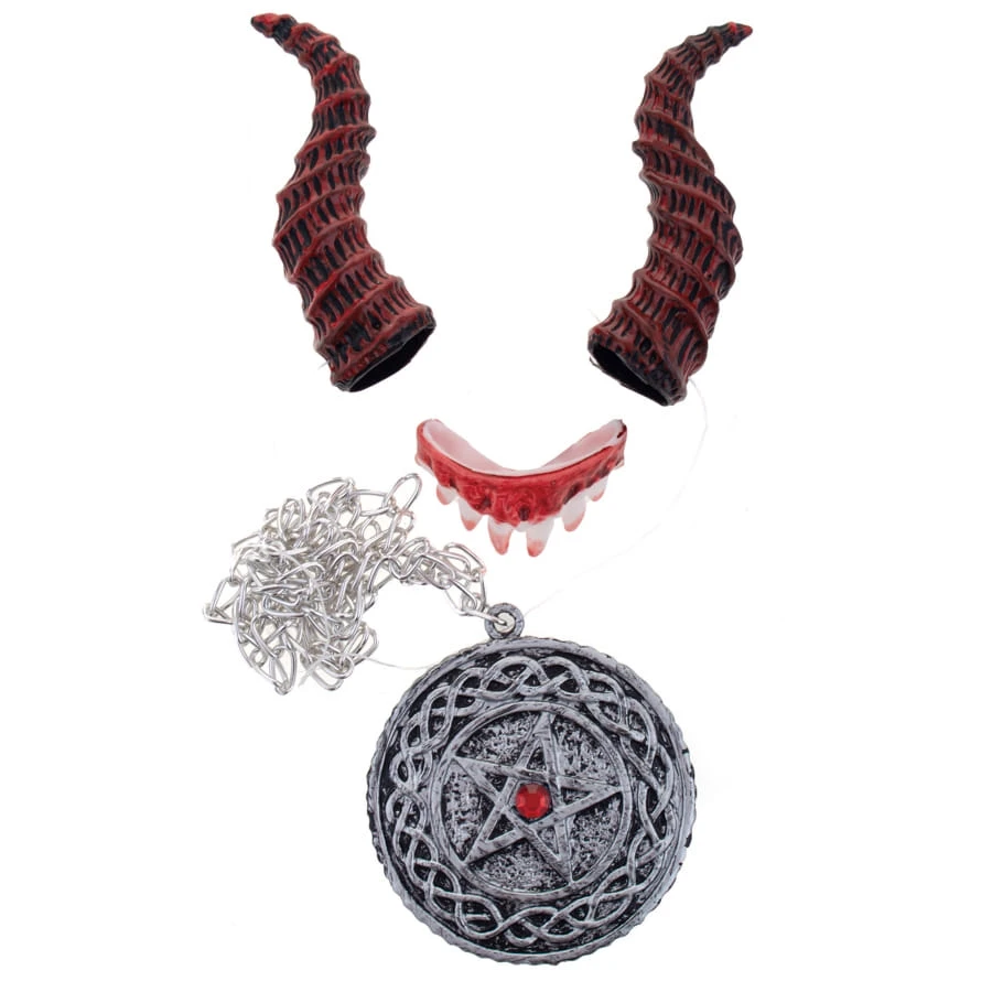 Corne, Dents Et Collier De Démon Pour Adulte 3 Corne, Dents Et Collier De Démon Pour Adulte