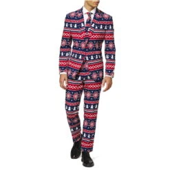 Costume 3 Pièces Bleu Motif De Noël Kitsch