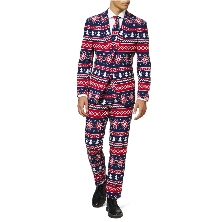 Costume 3 Pièces Bleu Motif De Noël Kitsch 3 Costume 3 Pièces Bleu Motif De Noël Kitsch