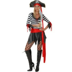 Costume Court Ligné Noir Et Blanc De Femme Pirate -Boutique De Carnaval D'Halloween Costume court ligne noir et blanc de femme pirate 25782