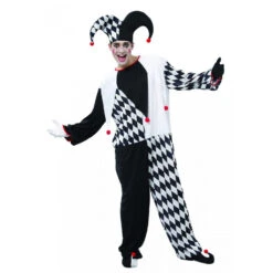 Costume De Bouffon Blanc Et Noir Pour Adulte 9 Costume De Bouffon Blanc Et Noir Pour Adulte -Boutique De Carnaval D'Halloween Costume de bouffon blanc et noir pour adulte 17356