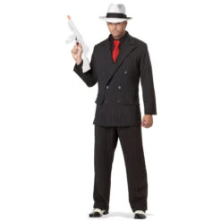 Costume De Gangster Noir Fines Lignes Blanches