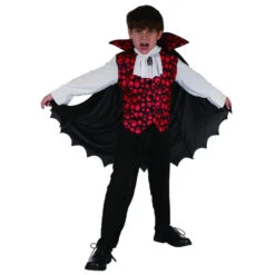Costume De Petit Vampire Imprimé Têtes De Mort -Boutique De Carnaval D'Halloween Costume de petit vampire imprime tetes de mort 24415