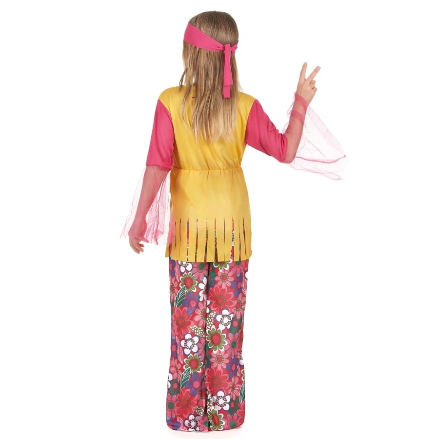 Costume Hippie Fleuri Rose Et Jaune Pour Fillette 6 Costume Hippie Fleuri Rose Et Jaune Pour Fillette – Image 4