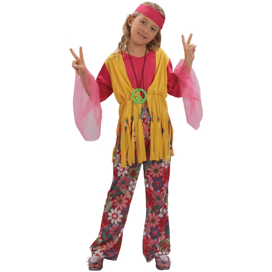 Costume Hippie Fleuri Rose Et Jaune Pour Fillette 3 Costume Hippie Fleuri Rose Et Jaune Pour Fillette