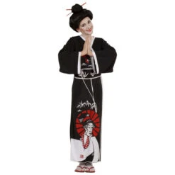 Costume Kimono Long Noir De Chinoise Pour Fille