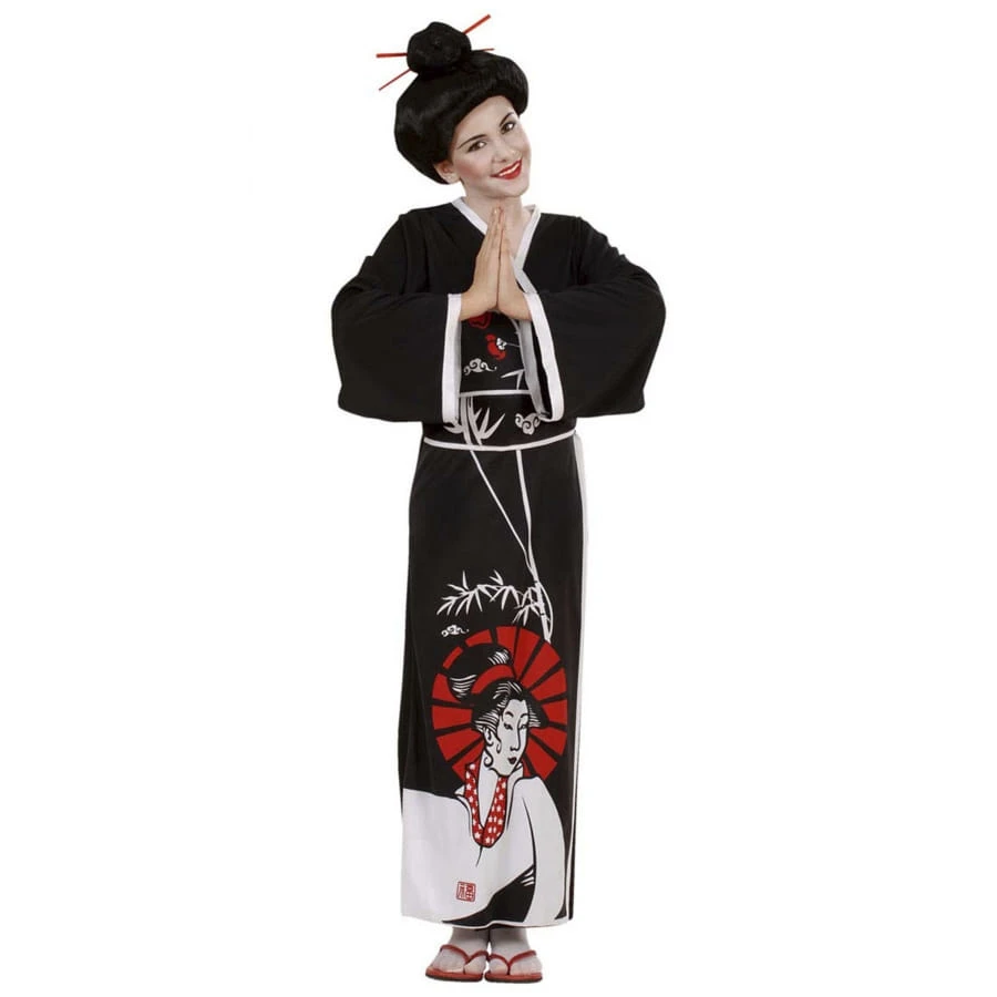 Costume Kimono Long Noir De Chinoise Pour Fille 3 Costume Kimono Long Noir De Chinoise Pour Fille