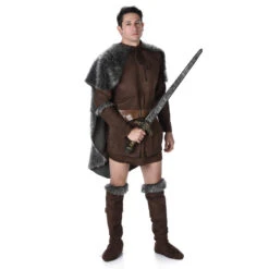 Costume Marron De Viking Avec Cape Grise