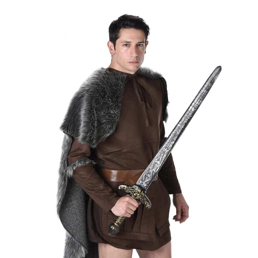 Costume Marron De Viking Avec Cape Grise 4 Costume Marron De Viking Avec Cape Grise – Image 2