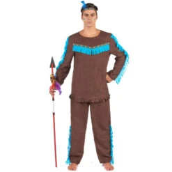 Costume Marron Et Bleu D'Indien Pour Homme