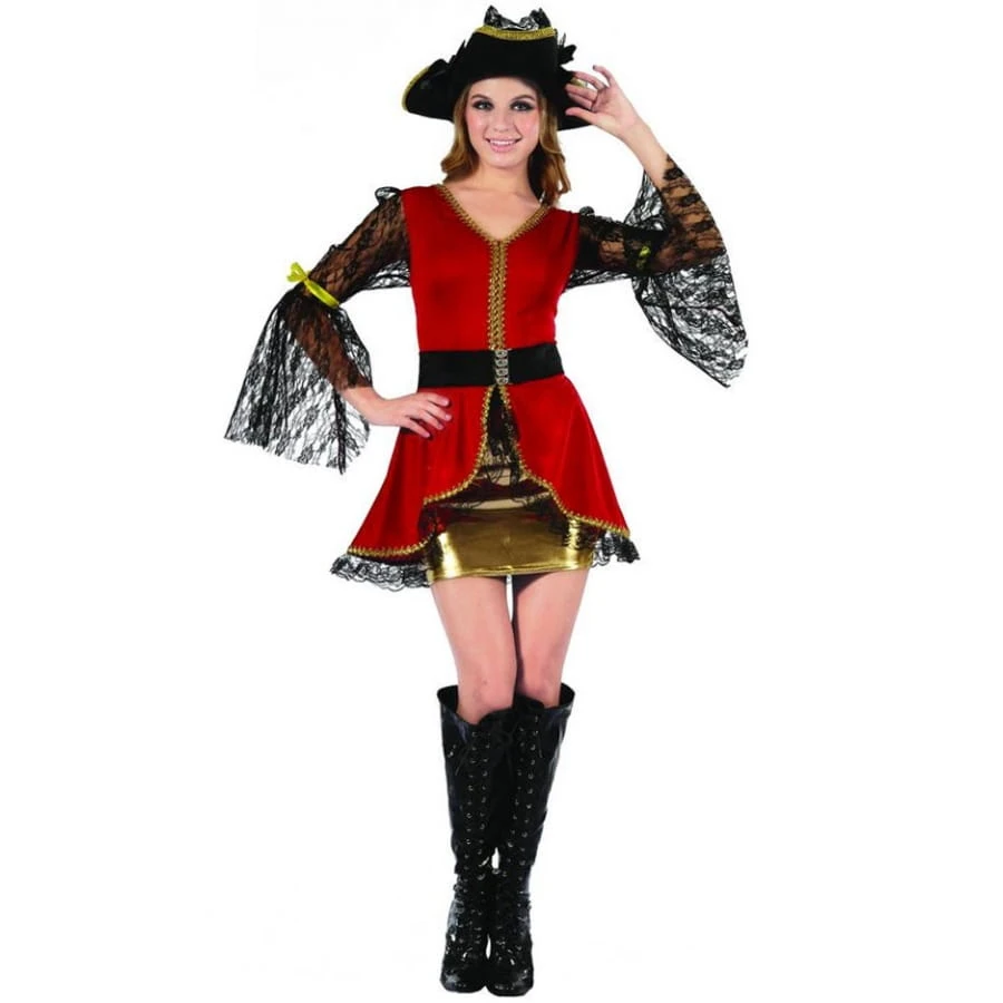 Costume Robe Courte Rouge Et Dorée De Piratesse 6 Costume Robe Courte Rouge Et Dorée De Piratesse – Image 4