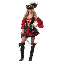 Costume Robe Rouge Noire Premium De Pirate