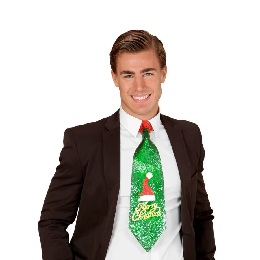 Cravate Merry Christmas Verte Pailletée 4 Cravate Merry Christmas Verte Pailletée – Image 2