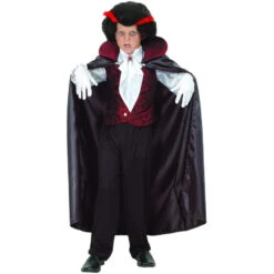 Déguisement Enfant De Vampire Avec Longue Cape -Boutique De Carnaval D'Halloween Deguisement enfant de vampire avec longue cape 24371