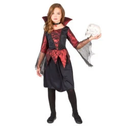 Déguisement Fille Vampire Noir Et Bordeaux Satiné -Boutique De Carnaval D'Halloween Deguisement fille vampire noir et bordeaux satine 14428