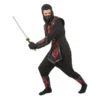 Déguisement Noir De Ninja Avec Motifs Rouges -Boutique De Carnaval D'Halloween Deguisement noir de ninja avec motifs rouges
