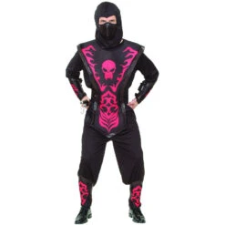 Déguisement Noir De Ninja Avec Motifs Rouges -Boutique De Carnaval D'Halloween Deguisement noir de ninja avec motifs rouges 24046