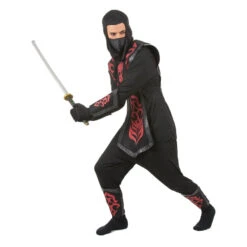 Déguisement Noir De Ninja Avec Motifs Rouges