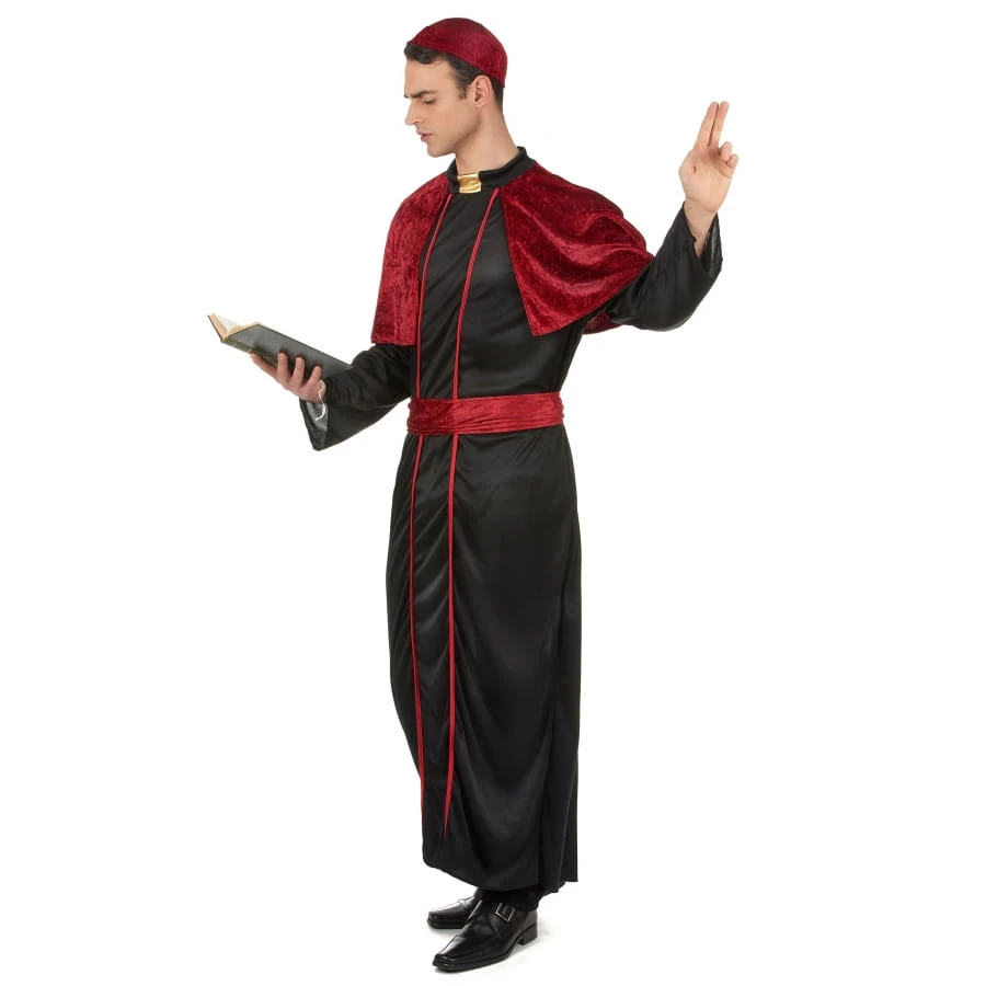 Déguisement Noir De Prêtre Avec Capeline Rouge 4 Déguisement Noir De Prêtre Avec Capeline Rouge – Image 2