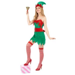Déguisement Robe Courte De Lutin De Noël -Boutique De Carnaval D'Halloween Deguisement robe courte de lutin de noel 14344