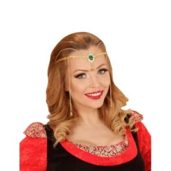 Diadème Doré D'elfe Avec Pierre Verte