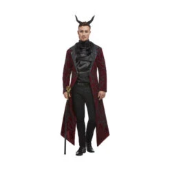 Elegante Veste Longue De Diable, Jabot Et Cornes