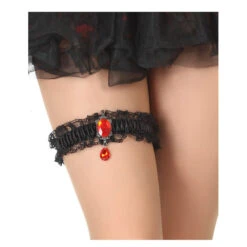 Jarretière Noire Décorée D'un Rubis 5 Jarretière Noire Décorée D'un Rubis -Boutique De Carnaval D'Halloween Jarretiere noire decoree d un rubis 33899