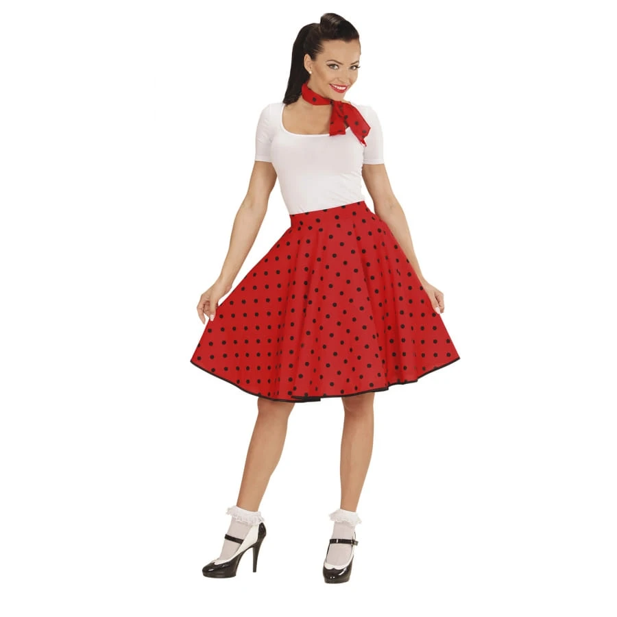 Jupe Rouge à Pois Avec Foulard, Années 50 3 Jupe Rouge à Pois Avec Foulard, Années 50